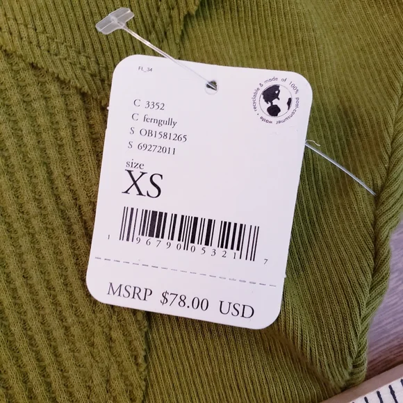 Free People Santa Clara Thermal Top New With Tags XS Ferngully Green - Picture 10 of 14